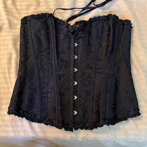 Womens black corset bustier lace up cinch back shape wear lingerie XL goth